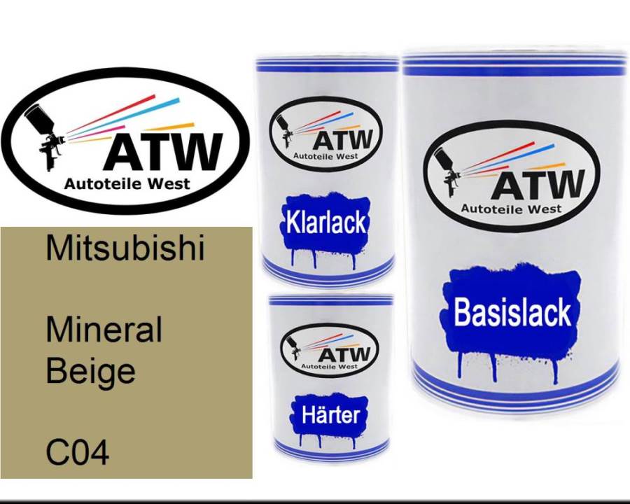 Mitsubishi, Mineral Beige, C04: 500ml Lackdose + 500ml Klarlack + 250ml Härter - Set, von ATW Autoteile West.
